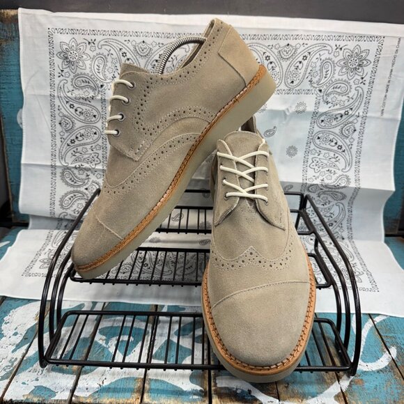 NEW Toms Shoes Brown Brogue Oxford Wingtips Desert Beige Suede Lace Up Mens 12 main image 4